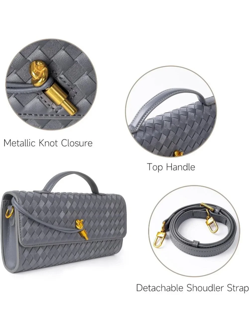 Women Slate Gray Leather Suede Woven Clutch Purse For Evening Crossbody Bag